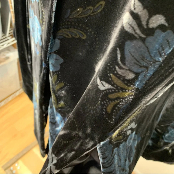 Kate Hill Velvet Coat 20W Black Blue Floral Pockets Boho Witchy Holiday Gothic - Picture 4 of 14